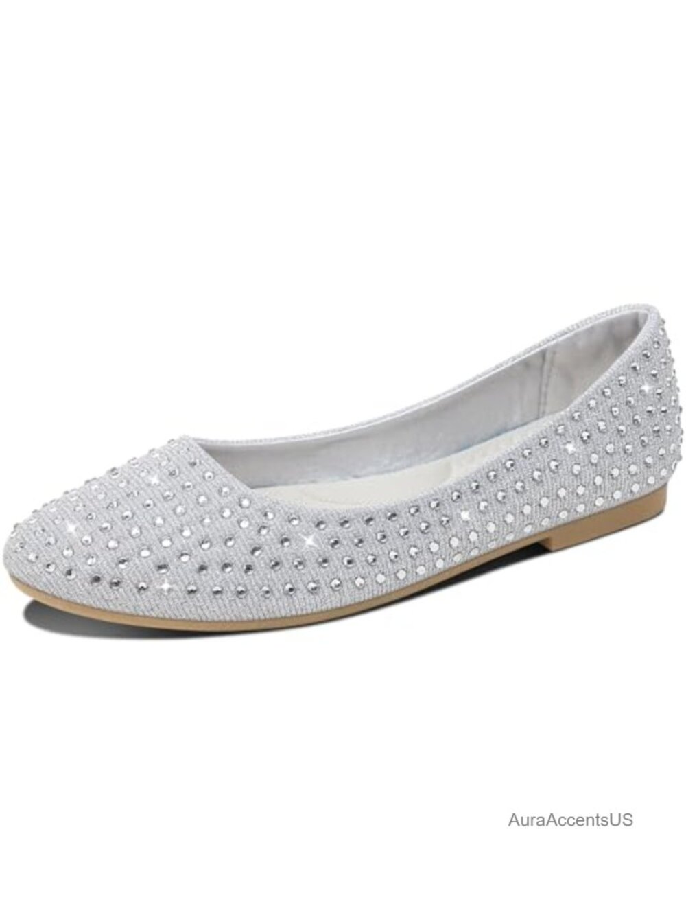 Rhinestone Ballet Flats Round Toe Slip On Memory Foam Comfort Dress Shoes